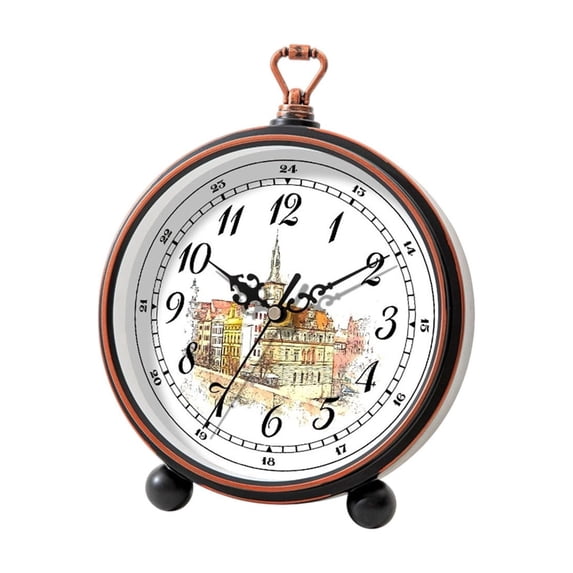 Fareti Small Battery Operated Antique Retro Analog Alarm Clock for Room Decor, Silent Elegant Bedside Desk Table Gift Clock 8.07 in