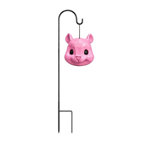Fareti Squirrel Head Feeder Funny Animal Face Hanging Feeder for Trees and Deck, Pink