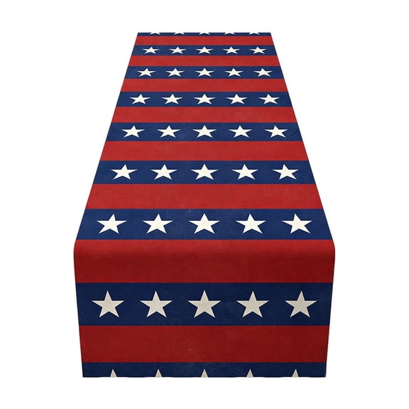 Fareti Star Printed Anniversary of Independence Day Table Runner, 72x13 in Linen Style Polyester, Wrinkle Resistant, Natural Drape, Stain Repellent, Machine Washable, for Dining Table Decor