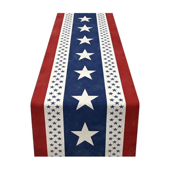 Fareti Star Printed Anniversary of Independence Day Table Runner, 72x13 in Linen Style Polyester, Wrinkle Resistant, Natural Drape, Stain Repellent, Machine Washable, for Dining Table Decor