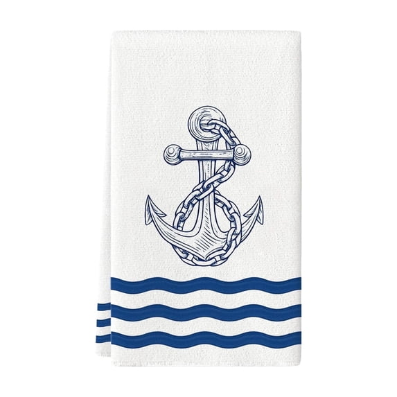 Fareti Summer Nautical Themed Hand Towel, Absorbent Fast Drying 23x15 Inch Kitchen Towel for Dishes Countertops, Sailboat Anchor Print