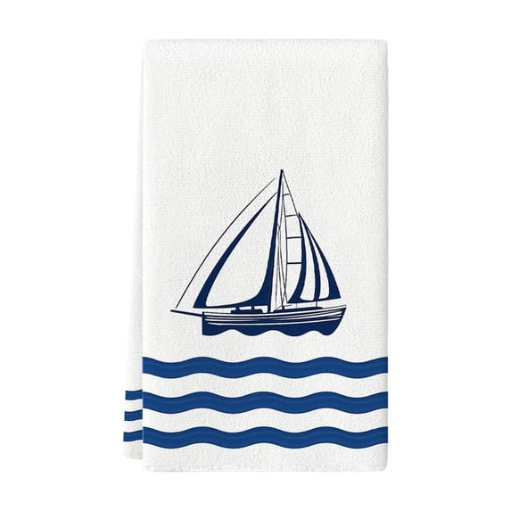 Fareti Summer Nautical Themed Hand Towel, Absorbent Fast Drying 23x15 Inch Kitchen Towel for Dishes Countertops, Sailboat Anchor Print
