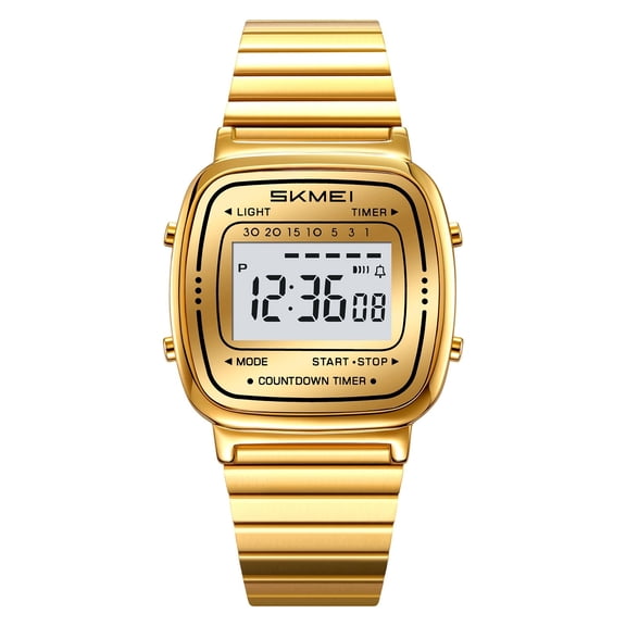 Fareti Vintage Digital Watch Stainless Steel Strap Retro Electronic Wristwatch with Alarm Date Backlight Waterproof for Men Women Daily Casual