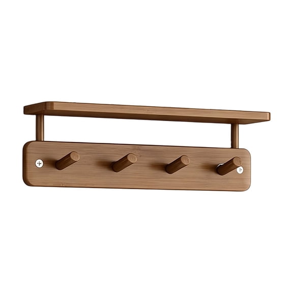 Fareti Wall Hooks with Shelf, Wood Coat Rack with Shelf Wall-Mounted, Entryway Hanging Shelves with 4 Hooks for Clothes Hats Towel Purse Robes, Bathroom Mudroom Bedroom
