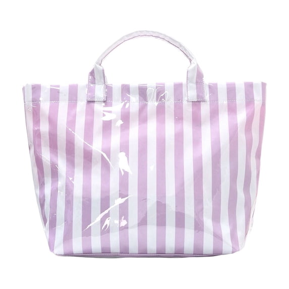 Fareti Waterproof Glossy PVC Striped Tote Bag, Large Capacity Handbag for Beach Shopping Travel, Heavy Duty Reusable Shoulder Bag with Reinforced Handles