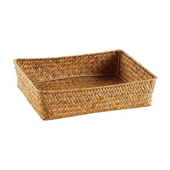 Fareti Wicker Shelf Baskets,Seagrass Storage Basket Bins Rectangular Handwoven Basket Boxes for Shelves Desktop Home Organizer