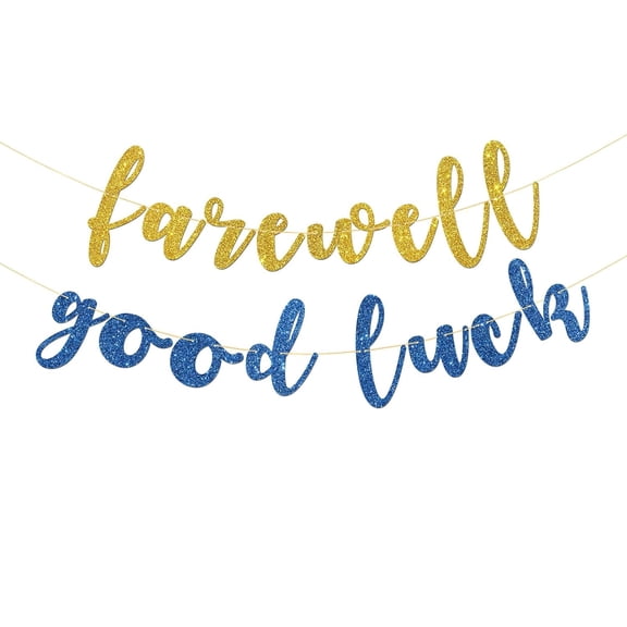 Farewell Good Luck Banner - Graduation Theme - Retirement Party Supplies - Going Away - Job Change Party Decorations - Gold Blue Glitter