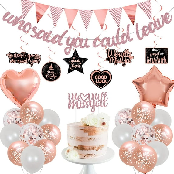Farewell Party Decorations Rose Gold, Who Said You Could Leave Party Glitter Banner, Retirement Party Balloons Decor We Will Miss You Cake Topper Hanging Swirls for Retirement Party Supplies