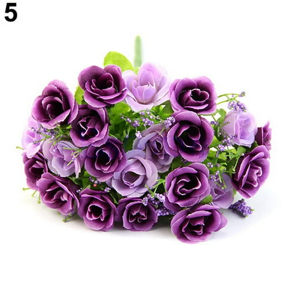 Farfi 1 Bouquet 21 Heads Artificial Roses Bridal Home Wedding Party Decor Fake Flowers (Purple)