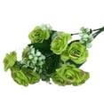 thumbnail image 1 of Farfi 1 Bouquet 5 Branches 15 Heads Artificial Rose Wedding Home Decor Faux Silk Flower (Green), 1 of 13