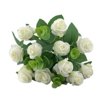 Farfi 1 Bouquet Artificial Rose 5 Branches 11 Heads Realistic Green Leaves Easy Care Non-withered Artificial Eucalyptus Faux Silk Rose Flower Balcony Decor (White)