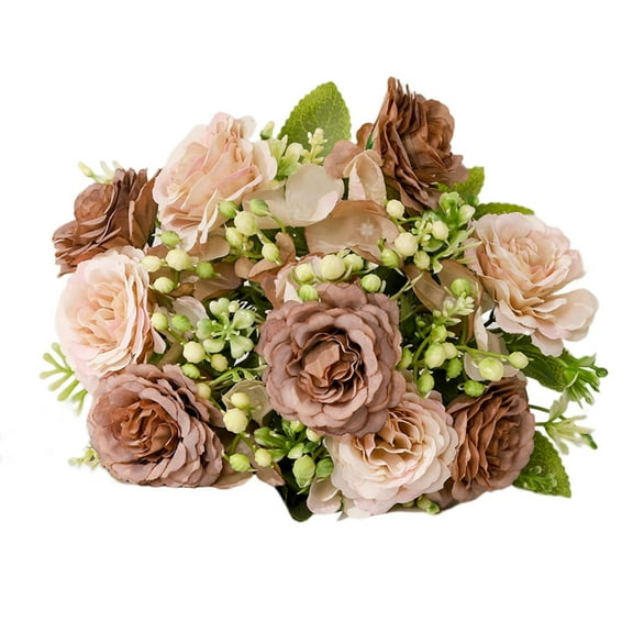 Farfi 1 Bunch Artificial Flower Realistic Looking 5 Forks Simulation Peony Flower Wedding Decoration Home Decor (Coffee)