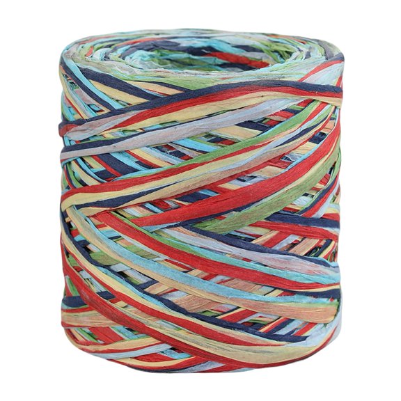 Farfi 1 Roll Paper Cord Recyclable DIY Clear Texture Hand-knitted Wrapping Raffia Straw for Festival (Blue & Red)