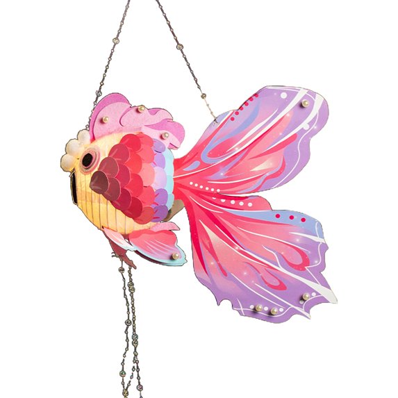 Farfi 1 Set Goldfish Paper Lantern with Pole Battery Operated DIY Handmade Chinese New Year Mid-Autumn Festival Fish Night Light Material Bag Children Gift (Pink,M)