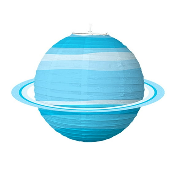 Farfi 1 Set Paper Lantern Creative Shape Exquisite Pattern Vivid Color Foldable Wide Application Decorative Attractive DIY Planet Paper Lantern Party Decoration for Home (Light Blue)