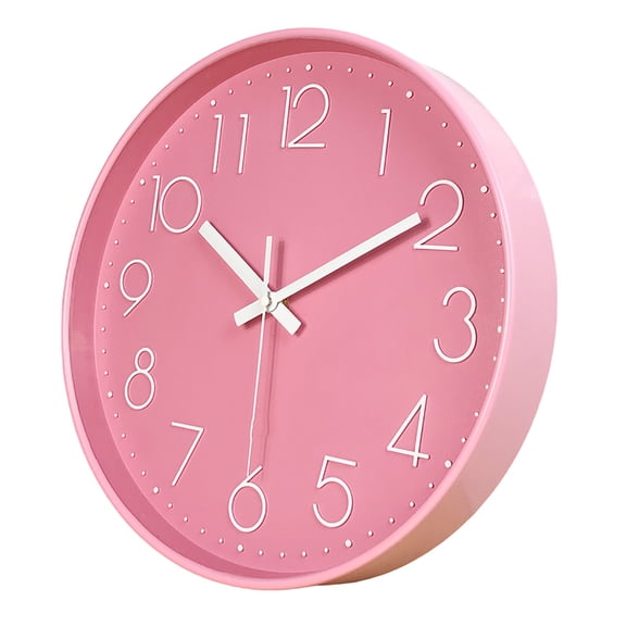 Farfi 10 Inch Wall Clock Round Hanging Noiseless 3D Number Precise Anti-fog Mirror Surface Quartz Clock Household Supplies (Pink)