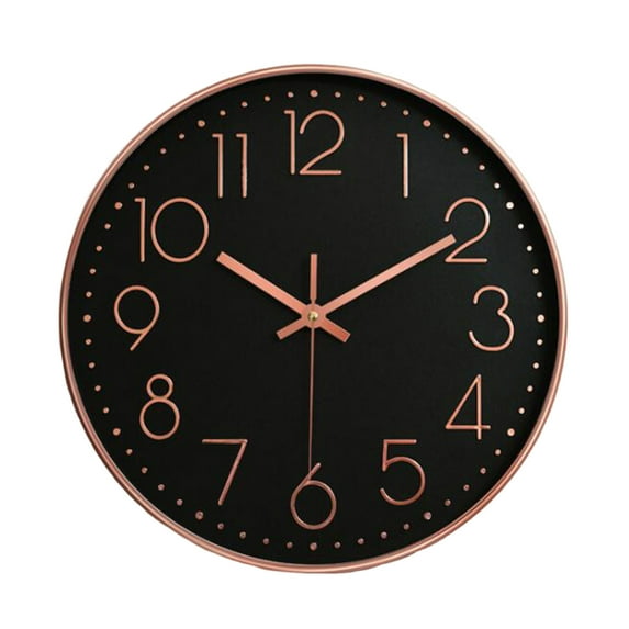 Farfi 10 Inch Wall Clock Round Hanging Noiseless 3D Number Precise Anti-fog Mirror Surface Quartz Clock Household Supplies (Rose Gold & Black)