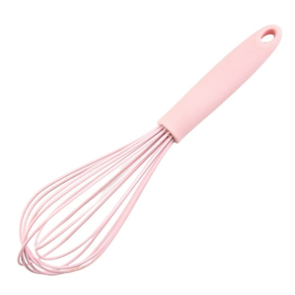 Farfi 10 Inches Egg Beater Non-stick Easy to Clean PP Handle Silicone Egg Whisk Milk Mixing Stick Chef Aid Tool Kitchen Gadget (Pink)