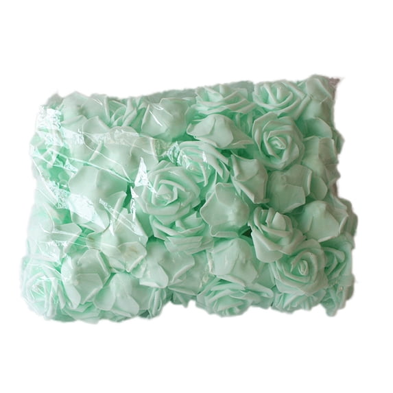Farfi 100Pcs Artificial Flower Beautiful Solid Color PE Foam Wedding Simulation Foam Rose for Party (Mint Green)