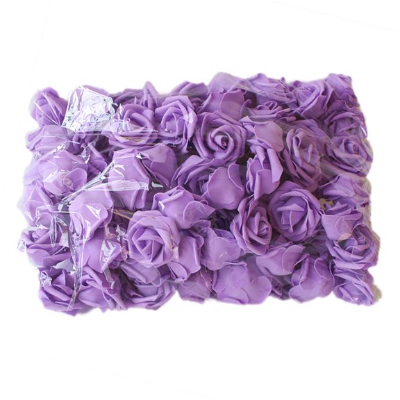 Farfi 100Pcs Artificial Flower Beautiful Solid Color PE Foam Wedding Simulation Foam Rose for Party (Purple)