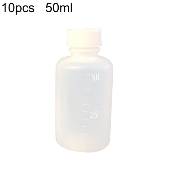 Farfi 10Pcs 50ml Scale Bottles Clear with Cap Plastic Empty Medicine Container for Home (White,50ML)