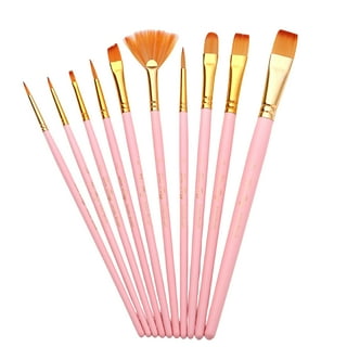 Farfi 10pcs/Set Painting Brush Soft Bristle Reusable Plastic Pen Body  Artist Paint Brush Nylon Gouache Paintbrush for Child (Pink) 