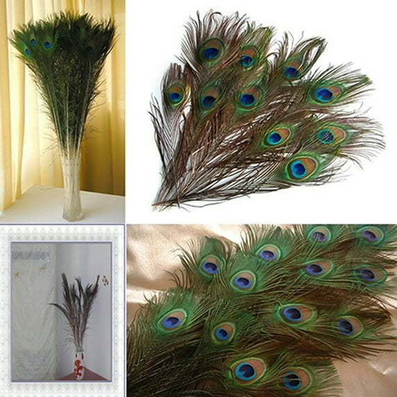 Farfi 10Pcs Peacock Feathers Attractive DIY Creation Natural Peacock Eye Tail Feather for Party (See description)