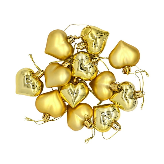 Farfi 12Pcs/Box Heart Shaped Hanging Ball Decorative Plastic Christmas Room Baubles Ball Xmas Tree Ornament (Golden)