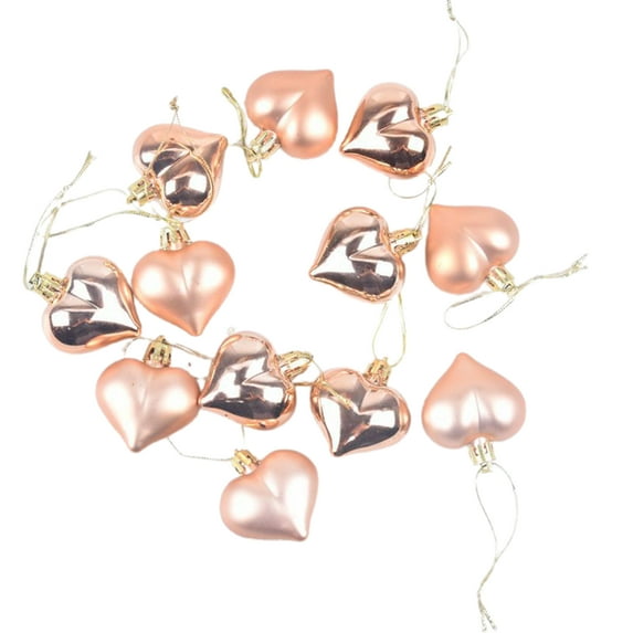 Farfi 12Pcs/Box Heart Shaped Hanging Ball Decorative Plastic Christmas Room Baubles Ball Xmas Tree Ornament (Rose Gold)