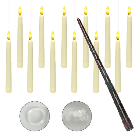 Farfi 12Pcs Floating LED Candles with Wand Remote Control Flameless Flickering Lights Fairy Tale Candle Lights for Halloween Christmas Wedding Decor(1 Set, 12pcs)