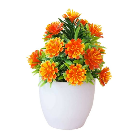 Farfi 17 Flowers Simulation Bonsai Non-fading Realistic Plastic Balcony Miniature Fake Potted Plants for Office (Orange)