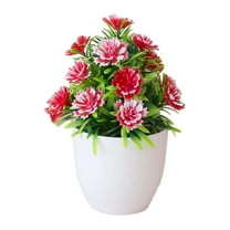 Farfi 17 Flowers Simulation Bonsai Non-fading Realistic Plastic Balcony Miniature Fake Potted Plants for Office (Red)