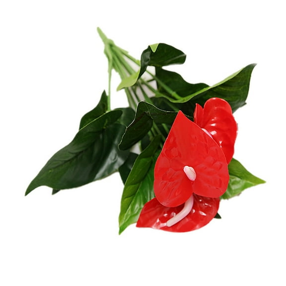 Farfi 1Pc 3 Heads 9 Leaf Artificial Anthurium Flower Plant Home Office Garden Decor (Pink)