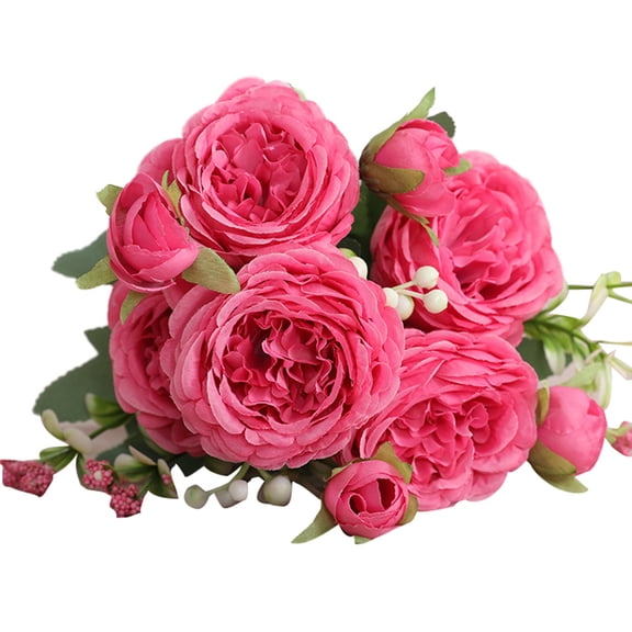 Farfi 1Pc 5-Head Artificial Cloth Rose Home Party Bridal Home Wedding Table Decoration (Rose Red)