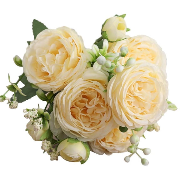Farfi 1Pc 5-Head Artificial Cloth Rose Home Party Bridal Home Wedding Table Decoration (Yellow)