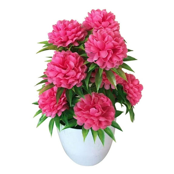 Farfi 1Pc Artificial Chrysanthemum Bonsai Potted Plant Landscape Home Floral Decor (Rose Red)