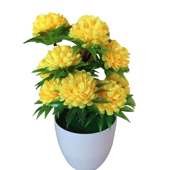 Farfi 1Pc Artificial Chrysanthemum Bonsai Potted Plant Landscape Home Floral Decor (Yellow)