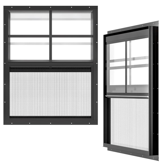 Farfi 2 Pack Shed Windows, 24" x 36" Small Sliding Windows, Flush Mount Windows with Tempered Glass and Fiberglass Screen for Shed, Chicken Coop, Playhouse, Household, Garage, Barns