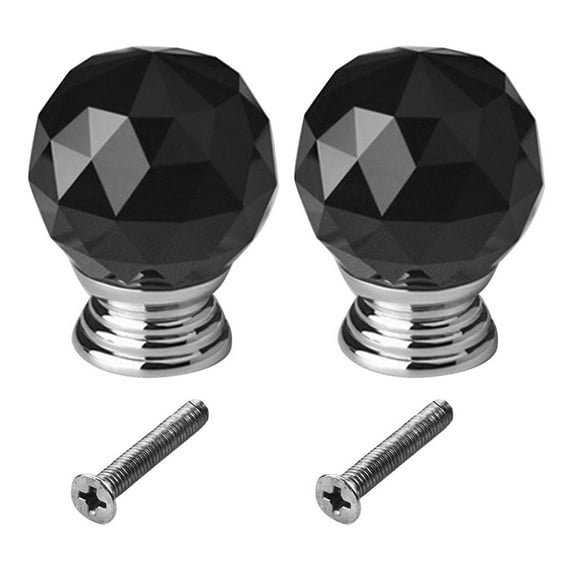 Farfi 2Pcs 30mm Ball Shaped Crystal Glass Zinc Alloy Base Pull Handle Knob for Cabinet (Black)