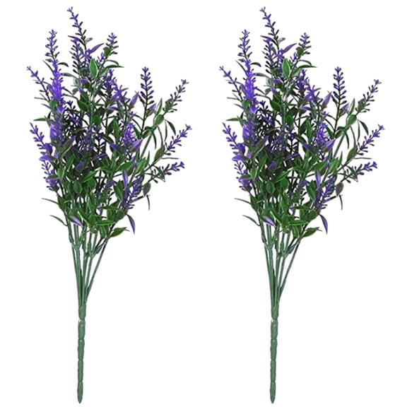 Farfi 2Pcs Artificial Flowers Vivid Natural Charming 5 Forks Plastic Lavender Fake Flower for Wedding (Purple)