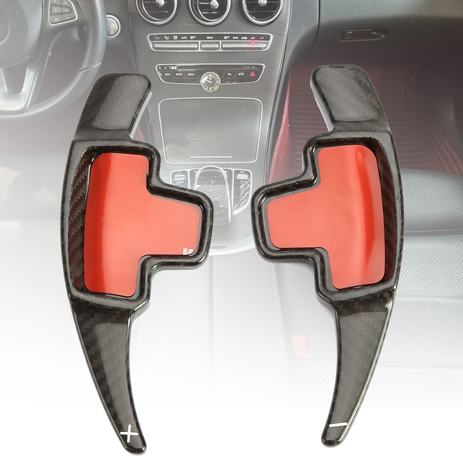 Farfi 2Pcs Car Interior Trim Carbon Fiber Steering Wheel Shift Paddle  Sticker for Mercedes-Benz C GLA GLK E GL ML 
