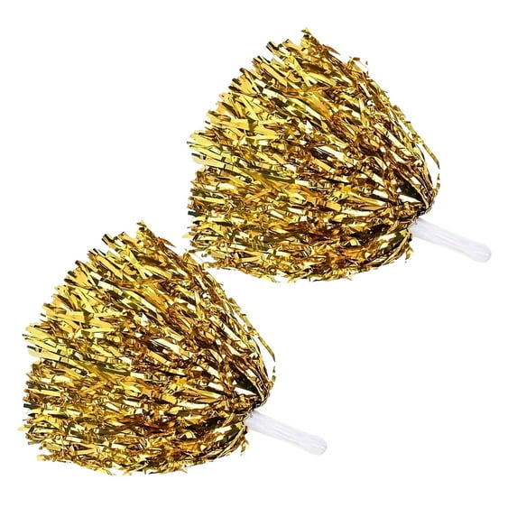 Farfi 2Pcs Cheerleading Pom Poms with Plastic Handle Colorful Metallic Foil Pom Poms for Cheerleader Spirited Sports Dance Cheer up Props for Women Girls Cheerleading Golden