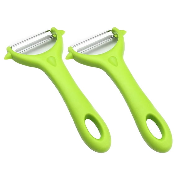Farfi 2Pcs Fruit Peelers Anti-slip Easy to Store Convenient Hanging Ring Comfortable Grip Quick Peeling Stainless Steel Vegetable Potato Carrot Peel Remove Tools Home Supply (Fluorescent Green)
