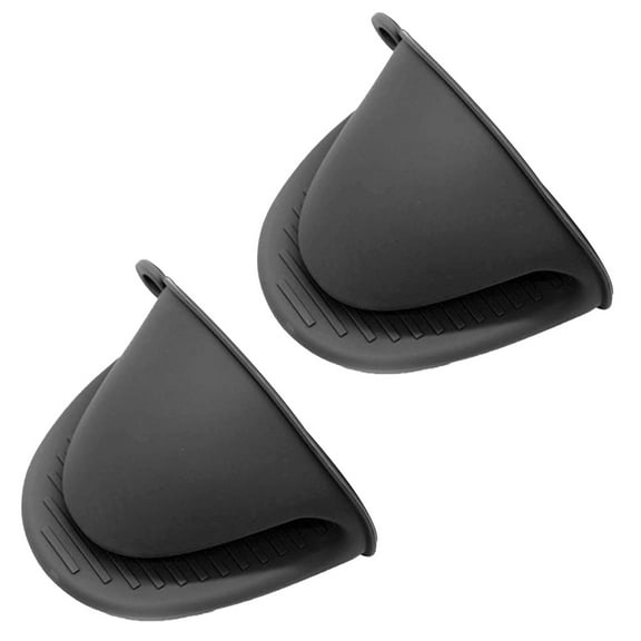 Farfi 2Pcs Oven Mitt Non-Slip Hanging Ring Anti-scalding Silicone Baking Heat Insulation Hand Clip Holder Kitchen Gadget (Black)