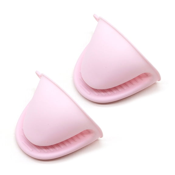 Farfi 2Pcs Oven Mitt Non-Slip Hanging Ring Anti-scalding Silicone Baking Heat Insulation Hand Clip Holder Kitchen Gadget (Light Pink)