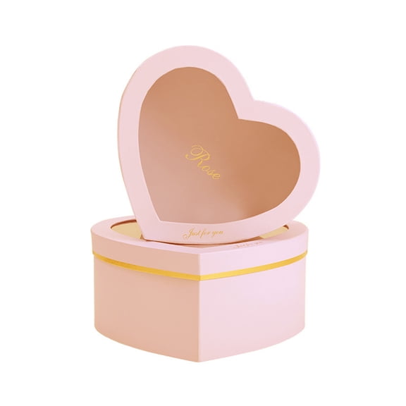 Farfi 2Pcs/Set Flower Box Heart Shaped Hot Stamping Paper Florist Packaging Rose Gift Case for Party (Pink)
