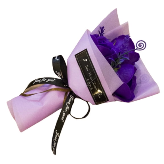 Farfi 3 Heads Artificial Rose Bouquet Hand Holding Soap Flower Valentine Day Gift (Dark Purple)