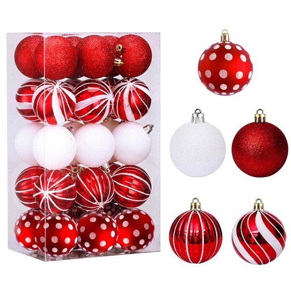 Farfi 30 Pcs Christmas Balls Ornaments 2.4 Inch Small Shatterproof Plastic Balls Christmas Tree Hanging Decoration for Holiday Wreath Party Tree Decor(Type F)