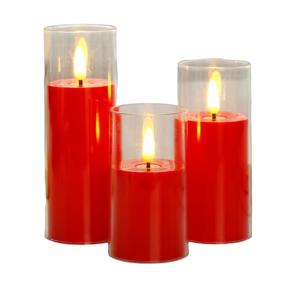 Farfi 3Pcs Flameless LED Candles Battery Operated Flickering Candles LED Votive Candle Light for Home Cafe Restaurant Decor (Red)