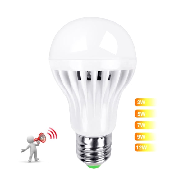 Farfi 3W/5W/7W/9W E27 AC 85-265V Wide Voltage Smart LED Sound Light Sensor Lamp Bulb (White,12W)